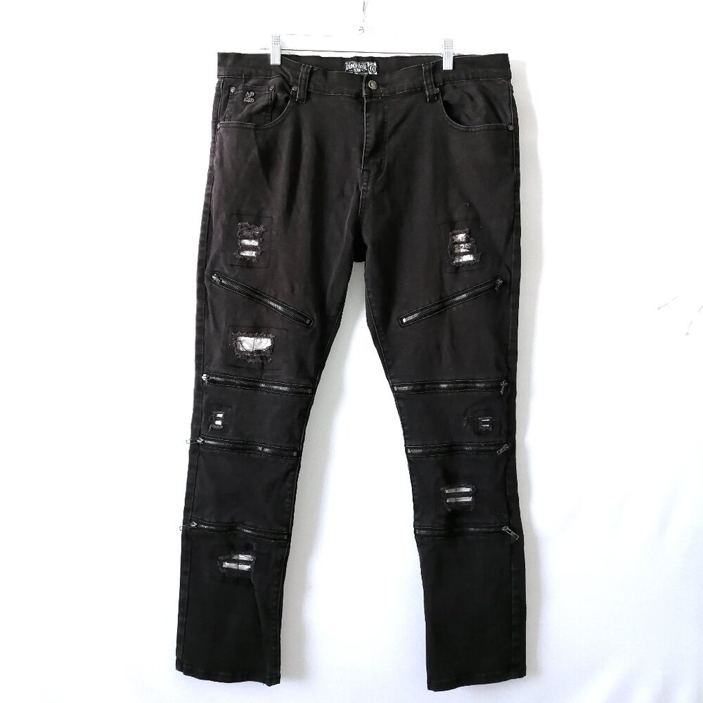 GrindHouse Men's Black Pockets High Rise Slim Fit Denim Straight Jeans Size 40